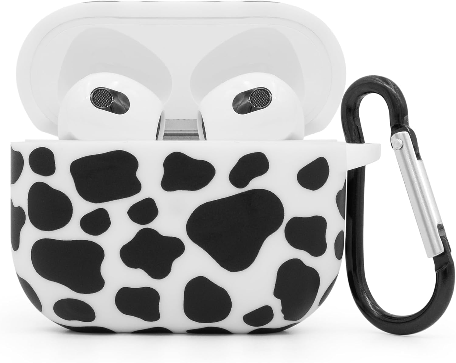 Premium Cow Print Silicone AirPods Case with Durable Keychain Clip – Stylish Protective Cover