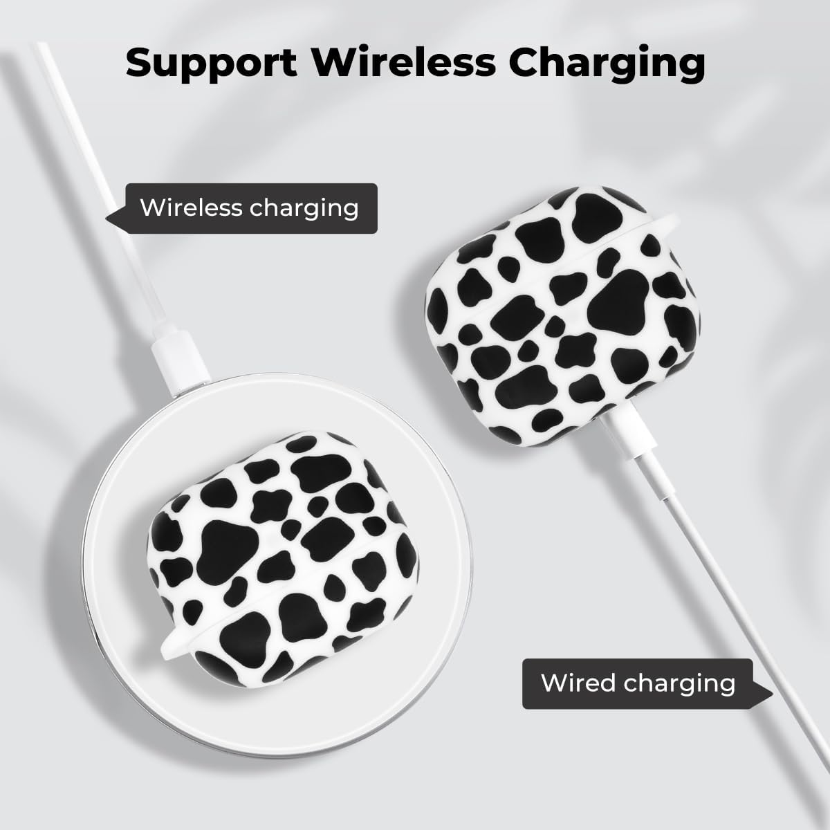 Premium Cow Print Silicone AirPods Case with Durable Keychain Clip – Stylish Protective Cover