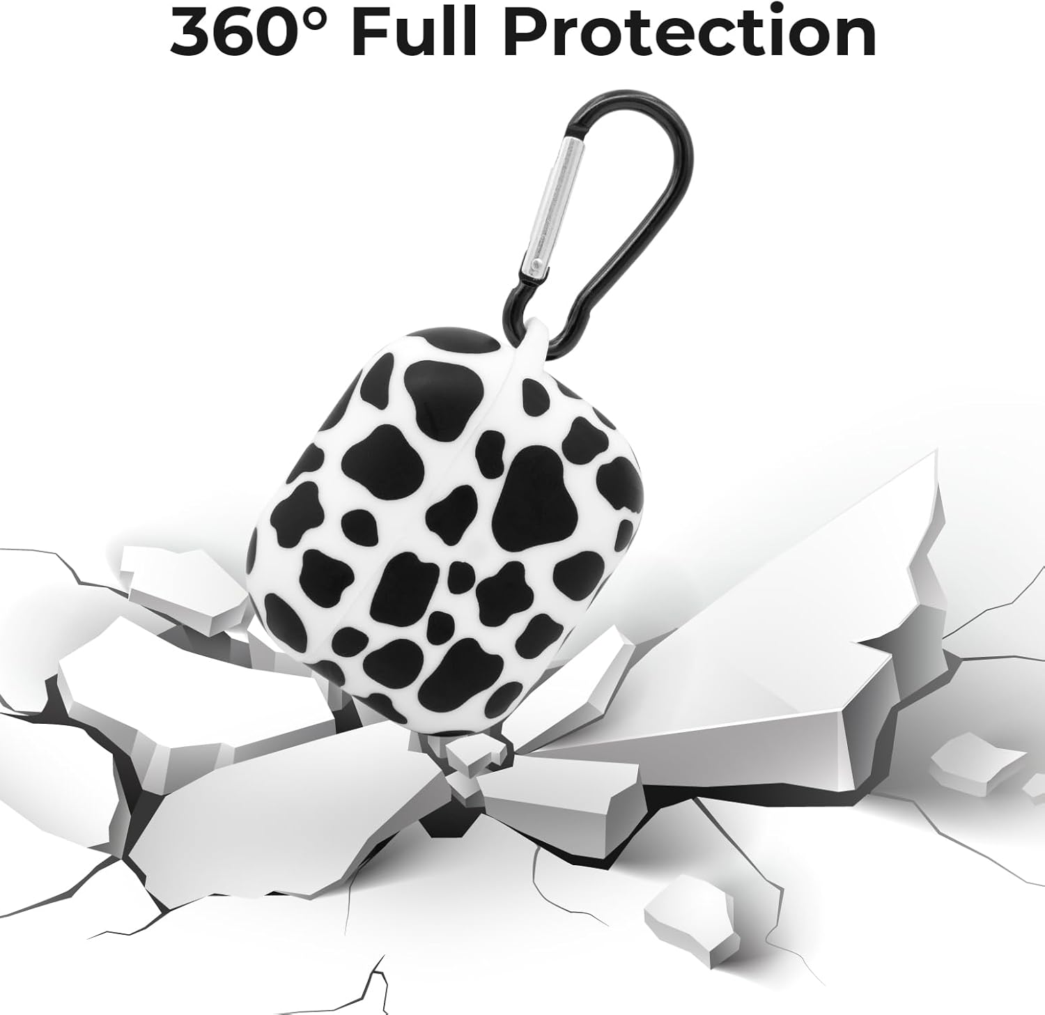Premium Cow Print Silicone AirPods Case with Durable Keychain Clip – Stylish Protective Cover